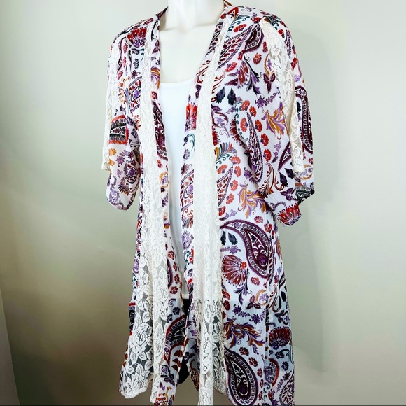 🌟SOLD American Eagle Outfitters kimono duster 3/$25 sheer PAISLEY BoHo FLORAL L - Picture 14 of 14